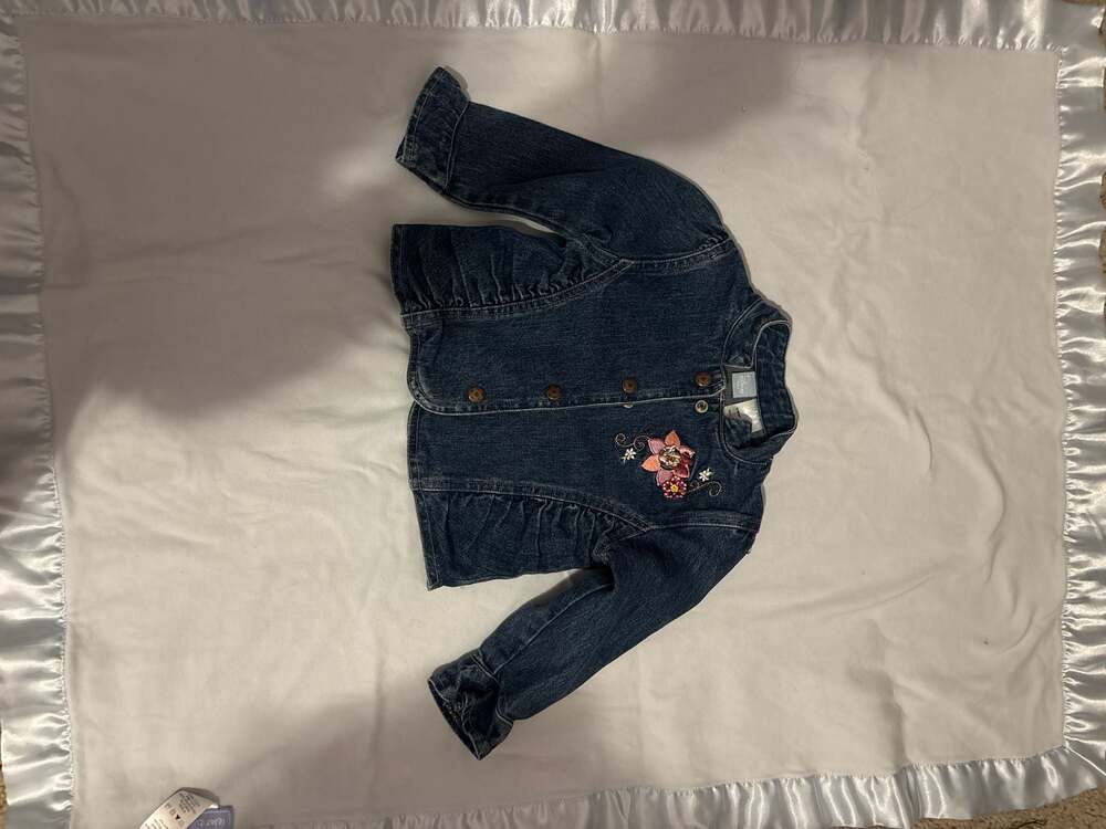 Disney Baby Minnie Mouse Floral Embroidered Ruffle Denim Jacket, Size 24 Months